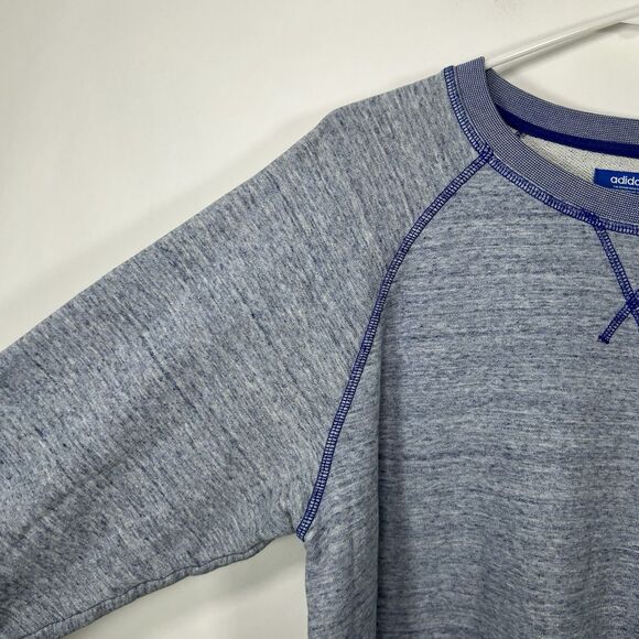 Adidas Trefoil Crew Neck Sweatshirt Womens Size Medium Blue Heathered Terry - Picture 6 of 13